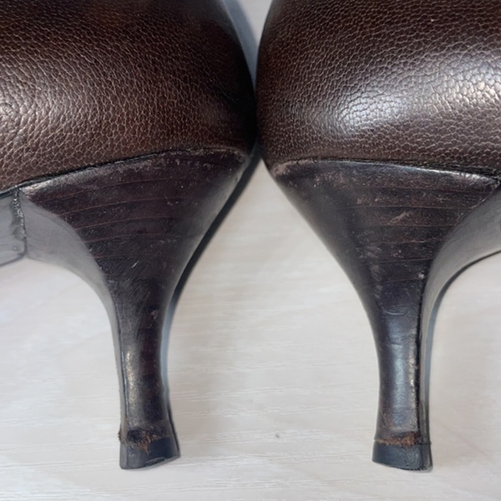 Authentic Gucci Chocolate Brown Classic Pointy Toe Casual Kitten Heel Pump Shoes - Picture 15 of 16